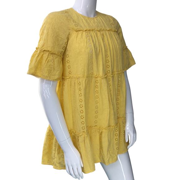 Prose & Poetry Womens Size L Mini Dress Sunflower Yellow Eyelet Cotton Lined - Picture 11 of 15